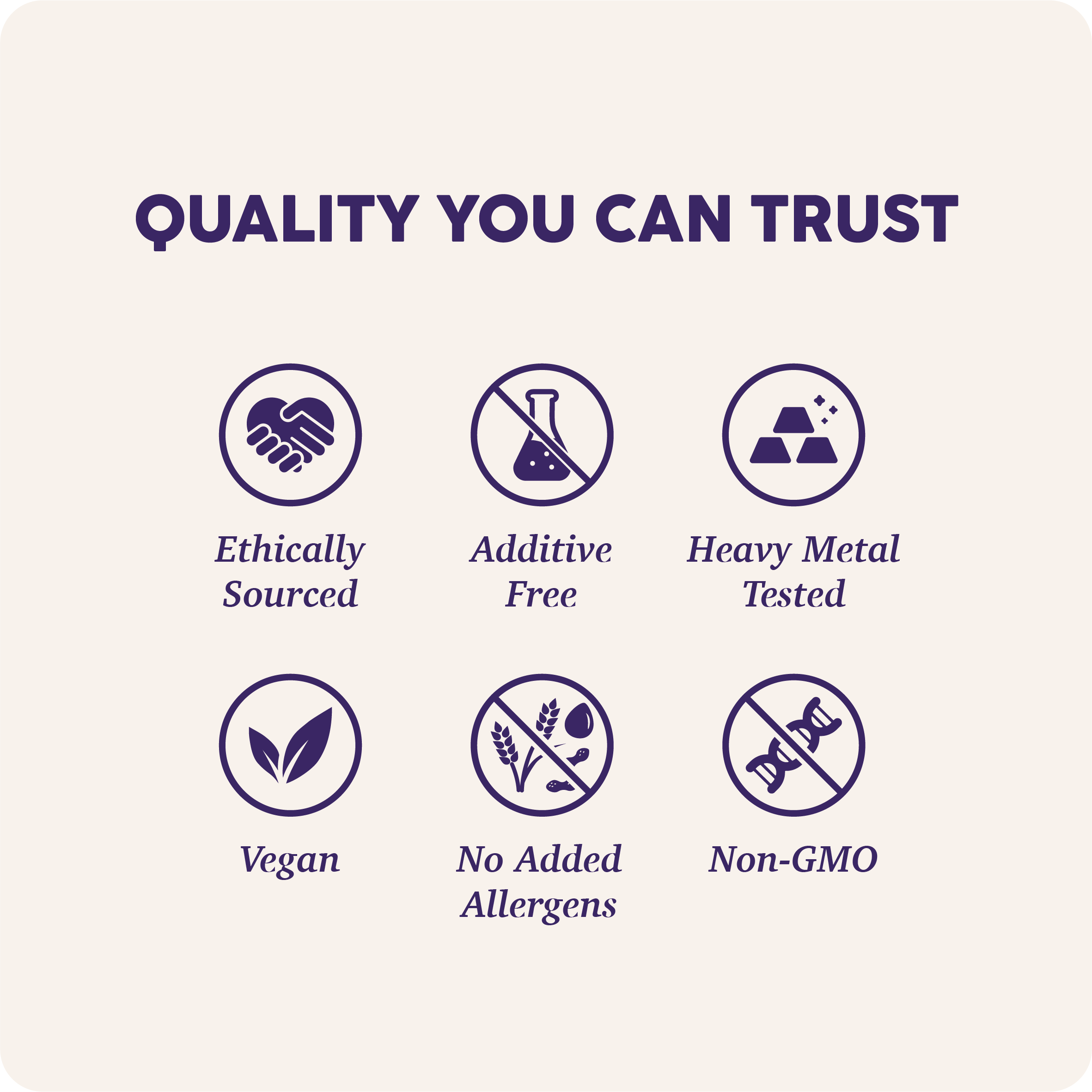 Quality assurance icons with text on a white background