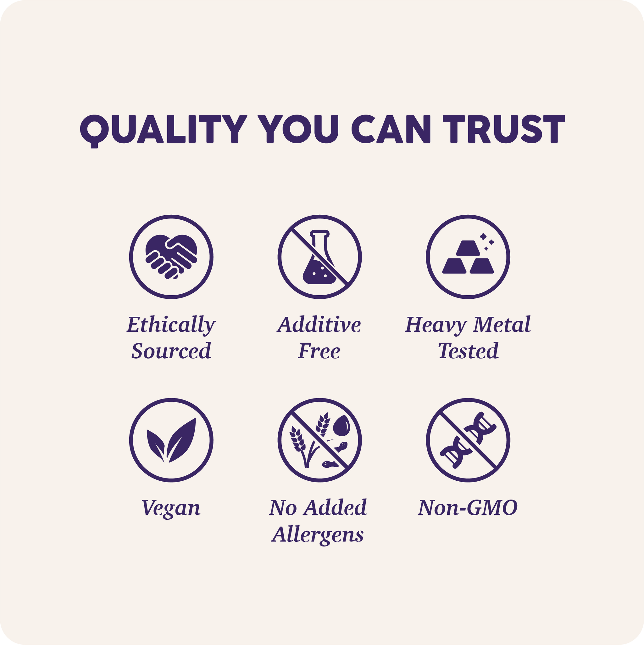 Quality assurance icons with text on a white background