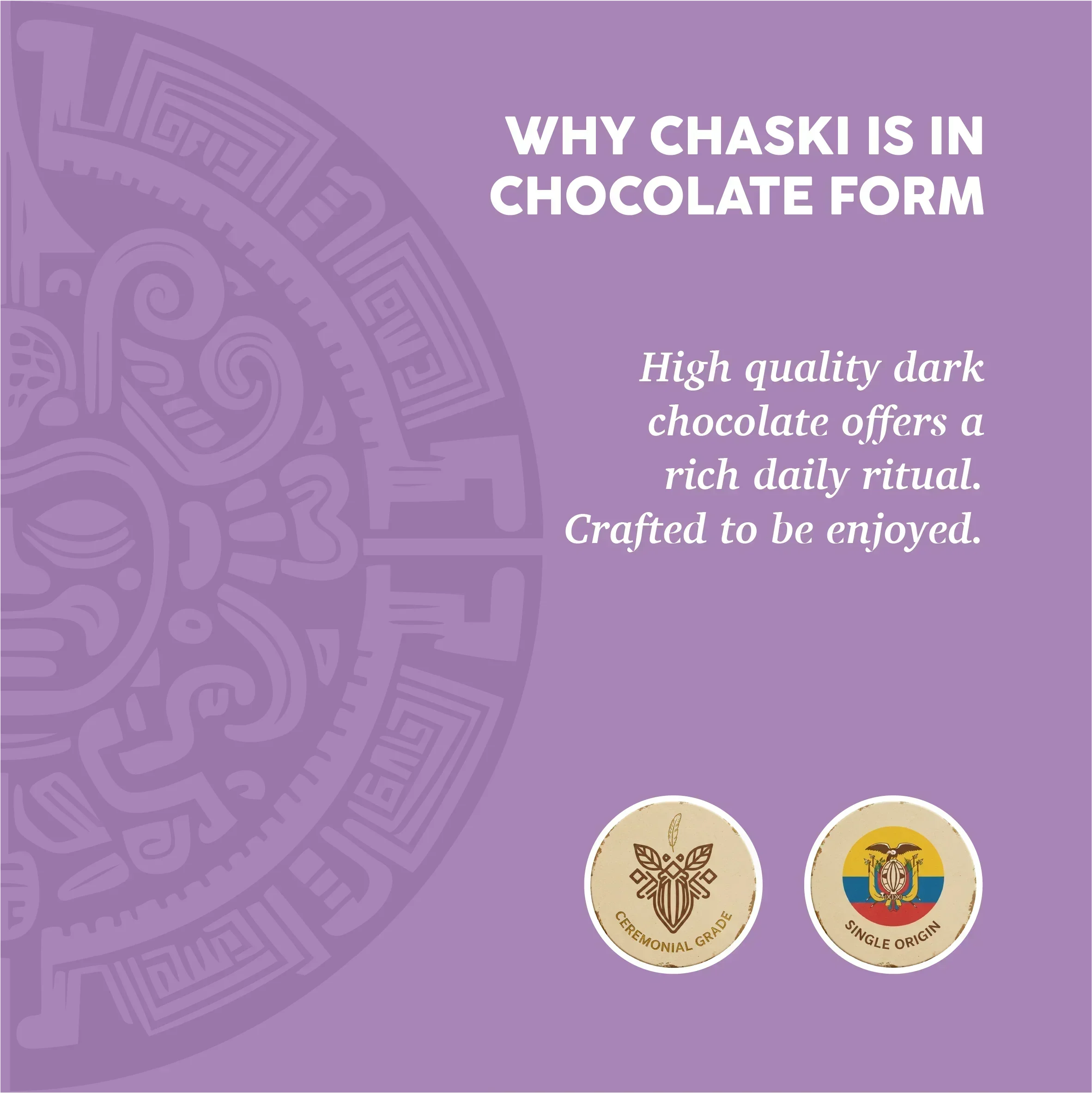 Ceremonial grade dark chocolate supplement with single origin cacao, rich daily ritual for spirit and body wellness