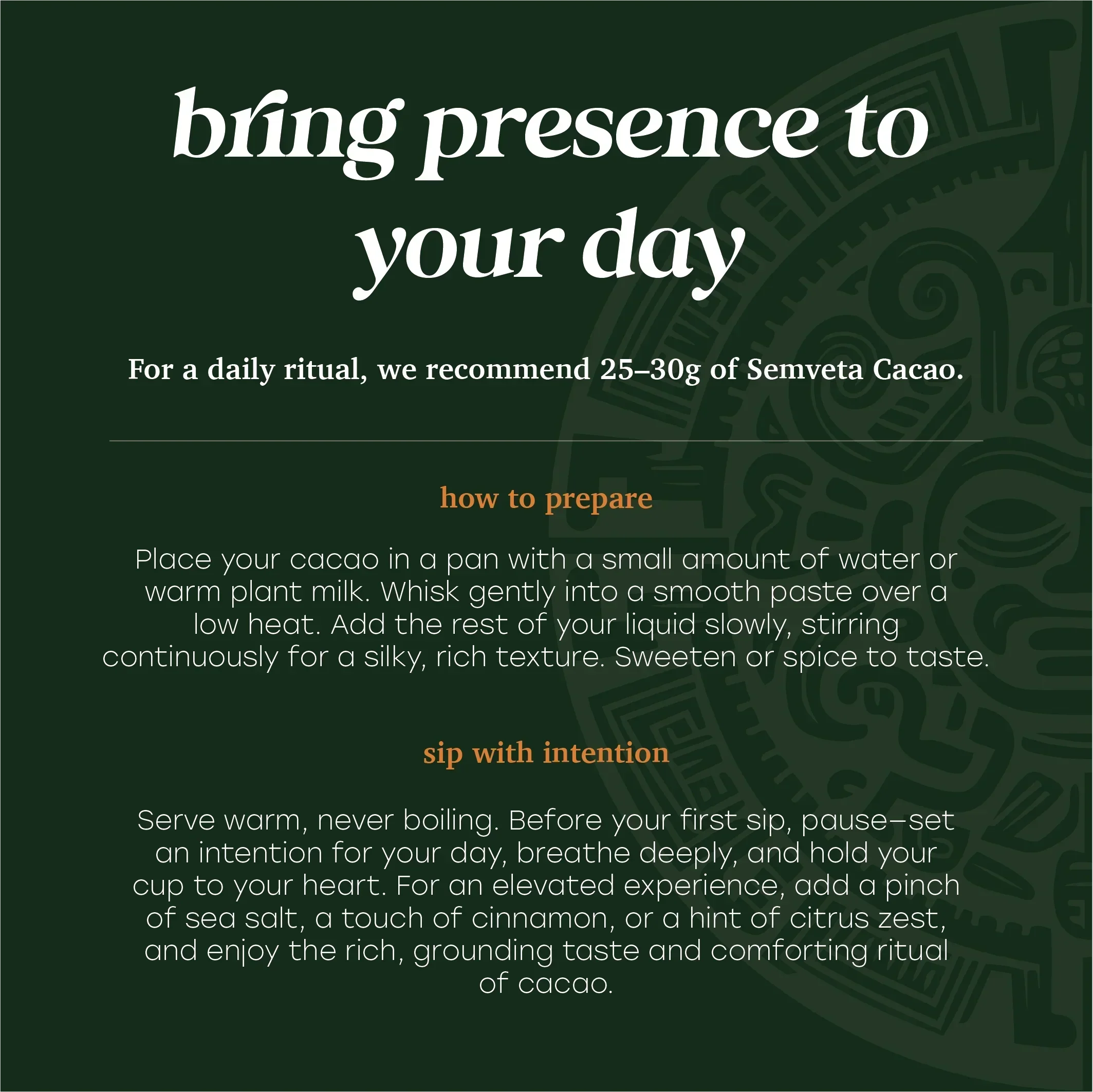 Ceremonial cacao ritual guide with preparation steps for mindful daily practice