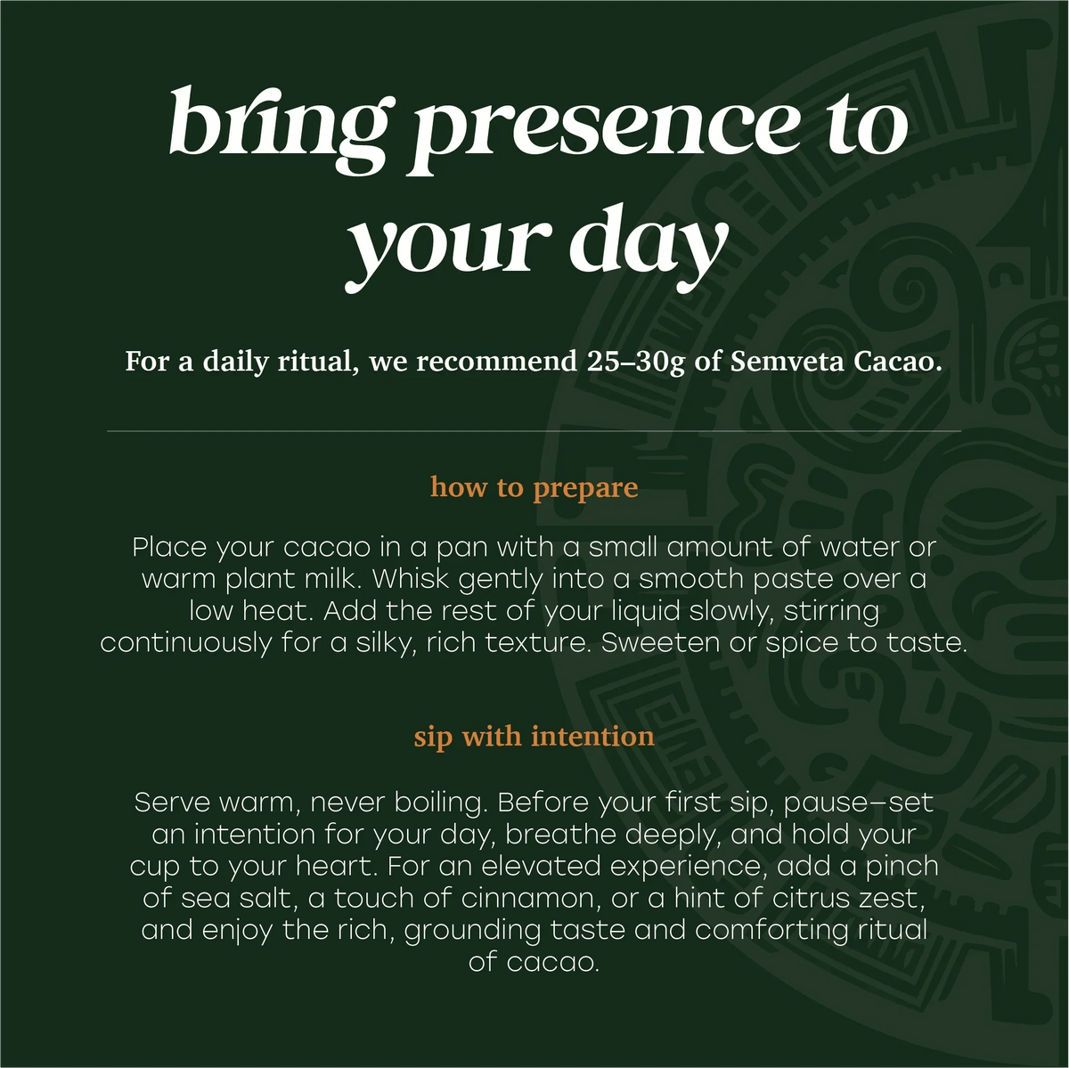 Ceremonial cacao ritual guide with preparation steps for mindful daily practice