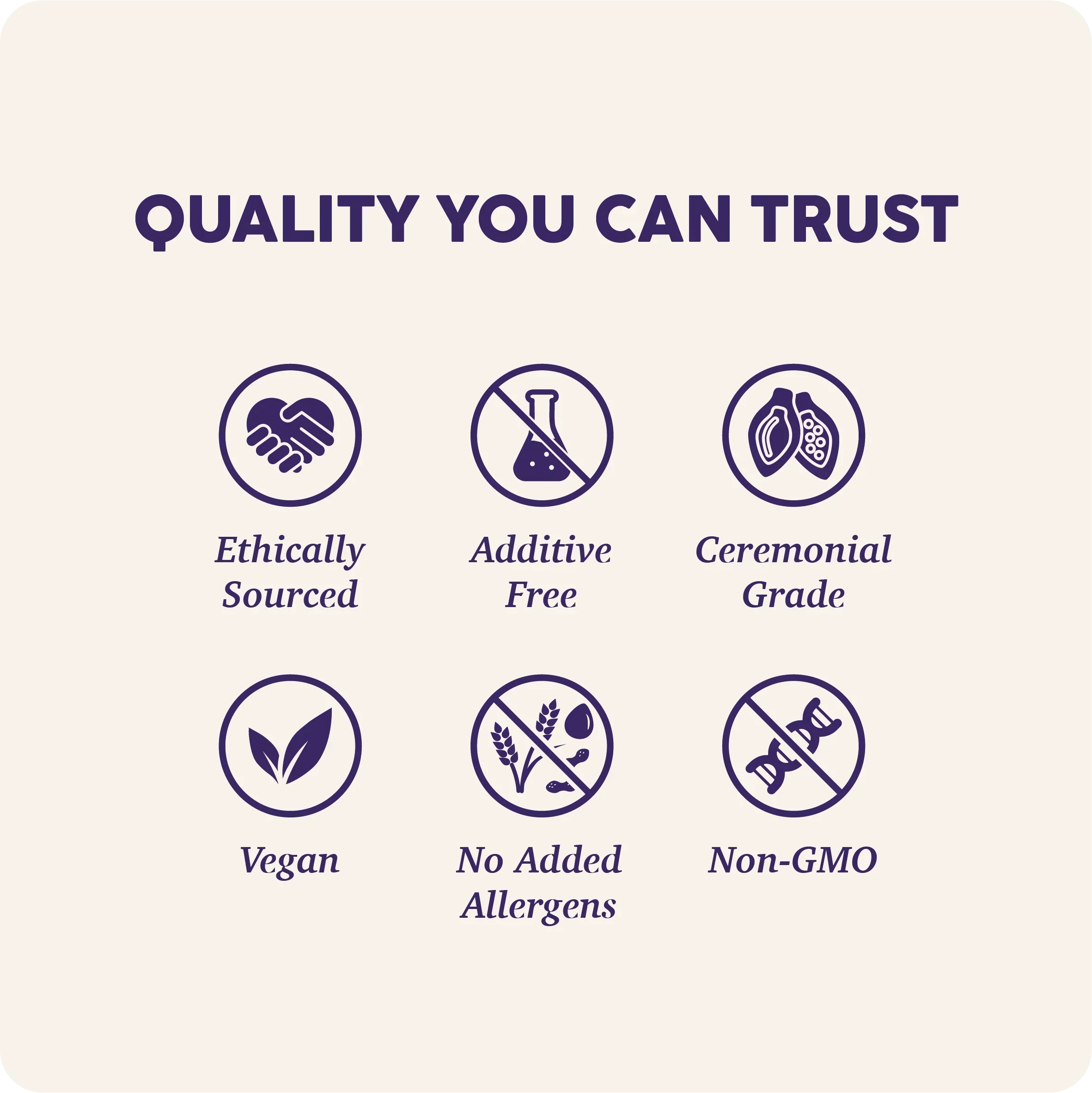Ceremonial grade, additive-free, non-GMO health supplements with ethically sourced ingredients