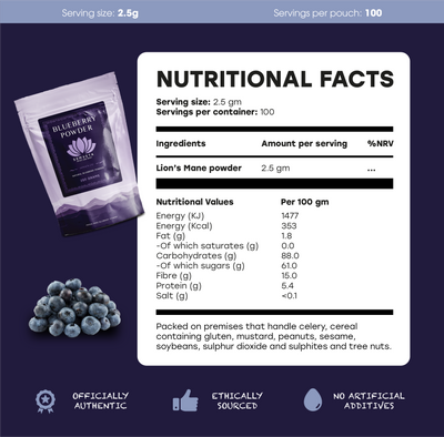 Freeze Dried Blueberry Powder (250g) - 100% Natural Bluberries - Semveta
