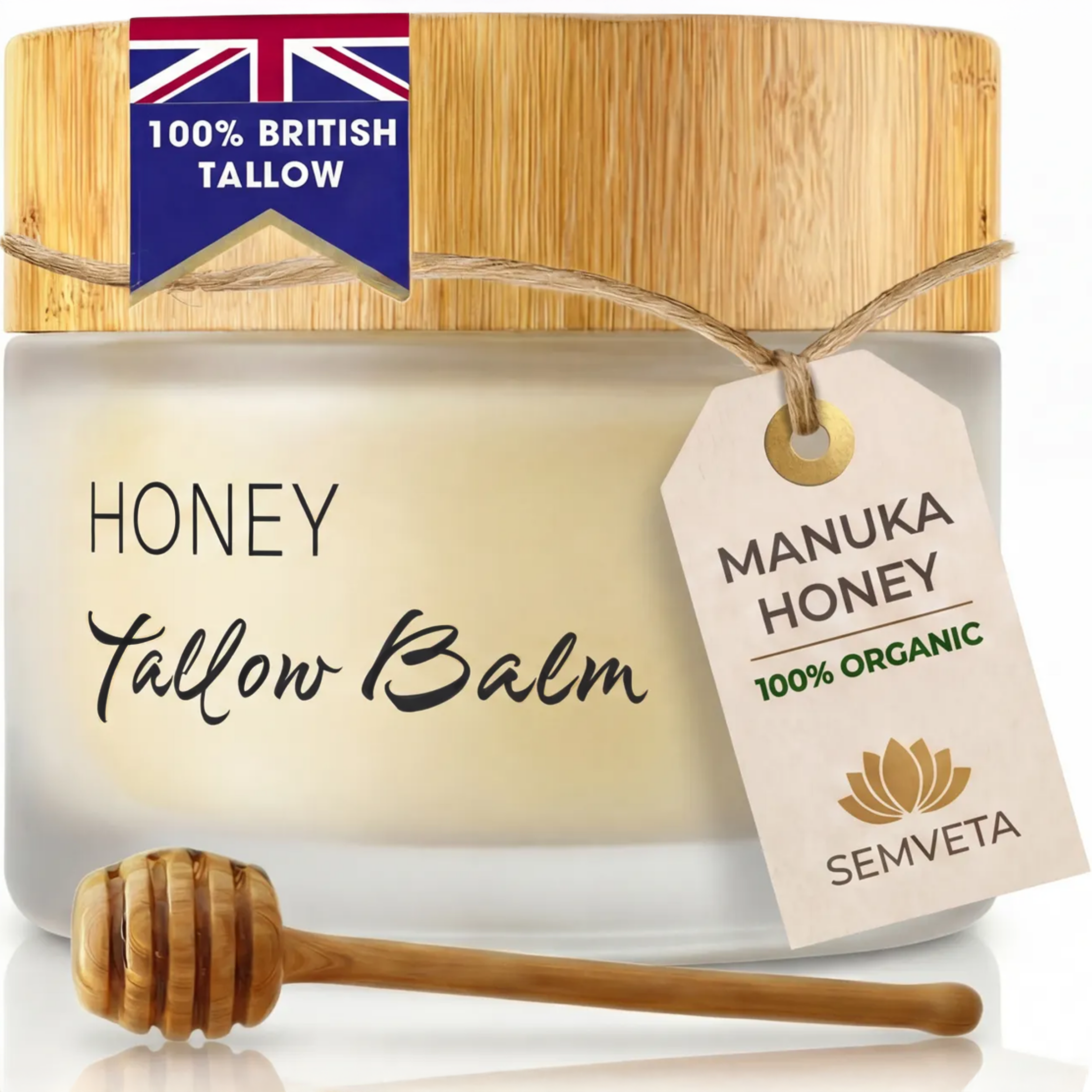 Honey Tallow Balm with Manuka Honey, 100% organic, British tallow, natural skin care
